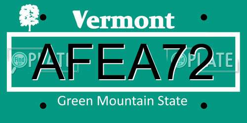 AFEA72 Vermont License Plate