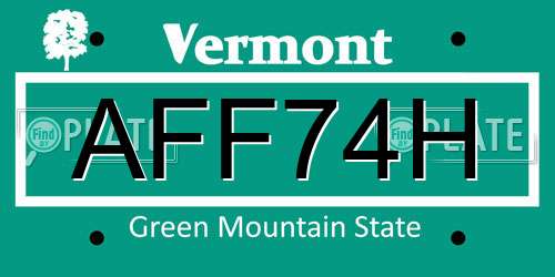 AFF74H Vermont License Plate