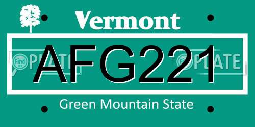 AFG221 Vermont License Plate