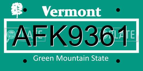AFK9361 Vermont License Plate