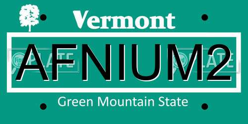 AFNIUM2 Vermont License Plate