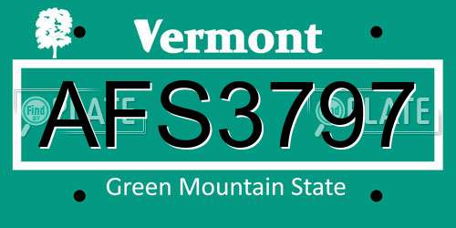 AFS3797 Vermont License Plate
