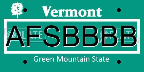 AFSBBBB Vermont License Plate