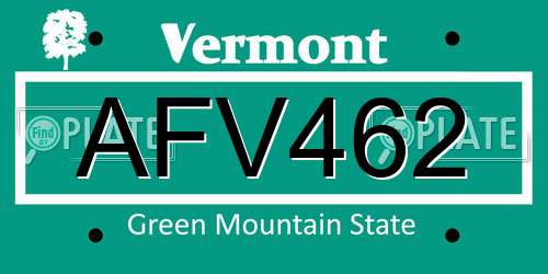 AFV462 Vermont License Plate