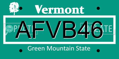 AFVB46 Vermont License Plate