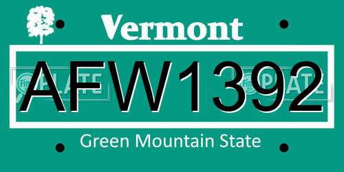 AFW1392 Vermont License Plate