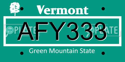 AFY333 Vermont License Plate