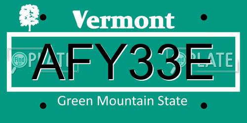 AFY33E Vermont License Plate
