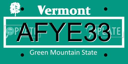 AFYE33 Vermont License Plate