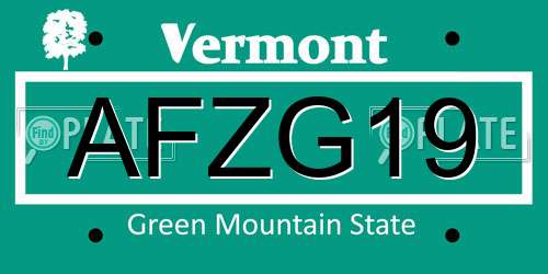 AFZG19 Vermont License Plate