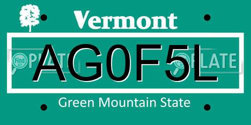 AG0F5L Vermont License Plate