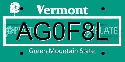 AG0F8L Vermont License Plate