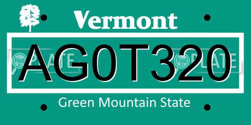 AG0T320 Vermont License Plate