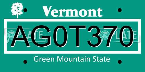 AG0T370 Vermont License Plate