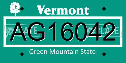 AG16042 Vermont License Plate
