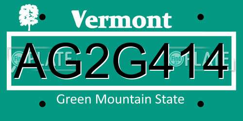 AG2G414 Vermont License Plate