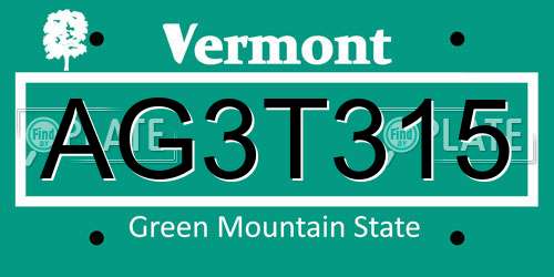 AG3T315 Vermont License Plate