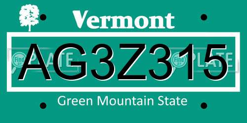 AG3Z315 Vermont License Plate