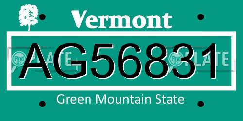 AG56831 Vermont License Plate