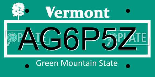 AG6P5Z Vermont License Plate