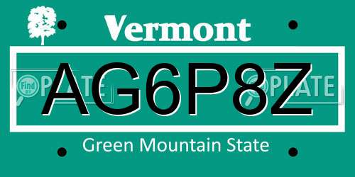 AG6P8Z Vermont License Plate