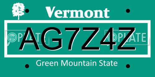 AG7Z4Z Vermont License Plate