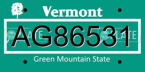 AG86531 Vermont License Plate