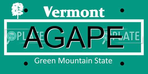 AGAPE Vermont License Plate