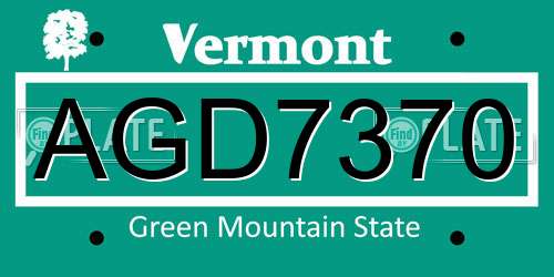 AGD7370 Vermont License Plate