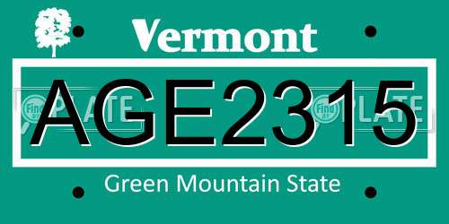 AGE2315 Vermont License Plate