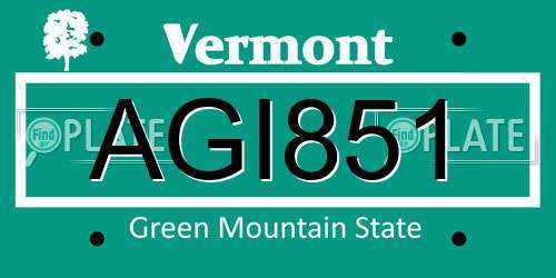AGI851 Vermont License Plate
