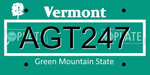 AGT247 Vermont License Plate