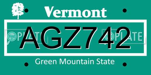 AGZ742 Vermont License Plate