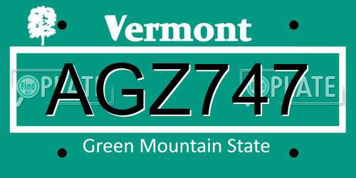 AGZ747 Vermont License Plate