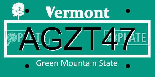 AGZT47 Vermont License Plate