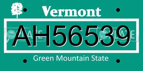 AH56539 Vermont License Plate