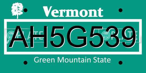 AH5G539 Vermont License Plate