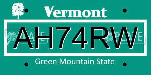 AH74RW Vermont License Plate