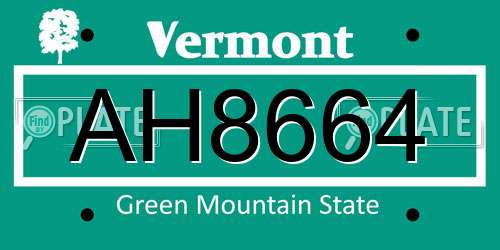 AH8664 Vermont License Plate
