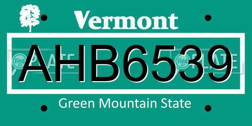 AHB6539 Vermont License Plate
