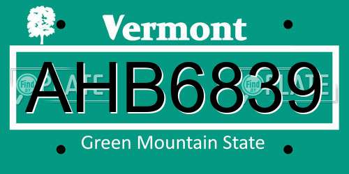 AHB6839 Vermont License Plate