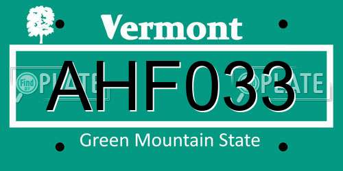 AHF033 Vermont License Plate