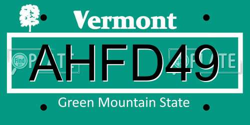 AHFD49 Vermont License Plate