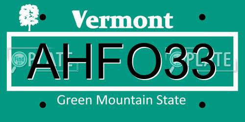 AHFO33 Vermont License Plate