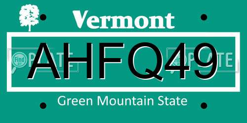 AHFQ49 Vermont License Plate