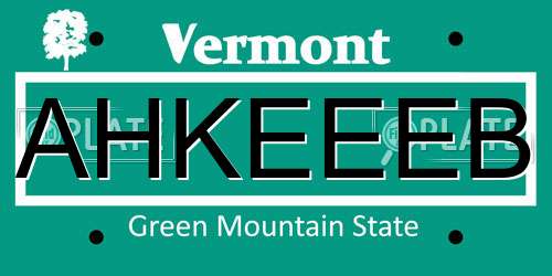 AHKEEEB Vermont License Plate