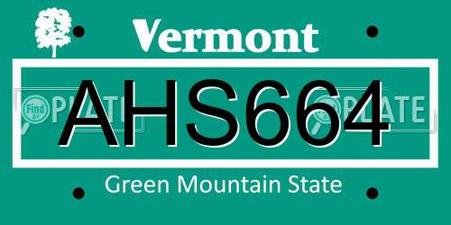 AHS664 Vermont License Plate