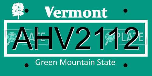AHV2112 Vermont License Plate