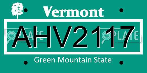 AHV2117 Vermont License Plate