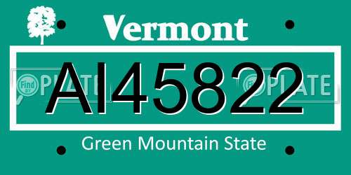AI45822 Vermont License Plate